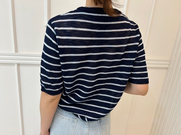 Pearls room - Korean Women Fashion - #vintageinspired - Stripe Lace Patch Cardigan - 4