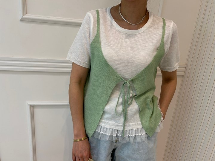 Pearls room - Korean Women Fashion - #vintagekidsstyle - Layered Vest Knit - 3