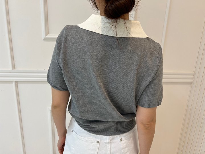 Pearls room - Korean Women Fashion - #womensfashion - Bold Ribbon Embroidery Short Sleeve Knit - 10
