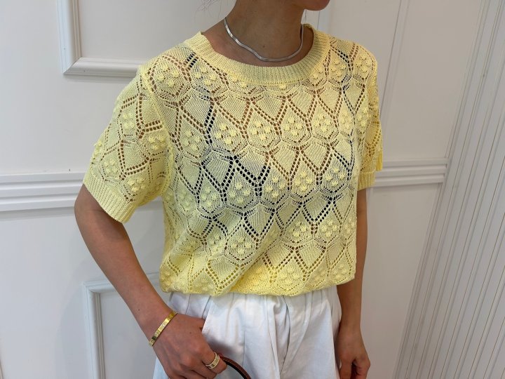 Pearls room - Korean Women Fashion - #momslook - Scotch Short Sleeve Knit - 4