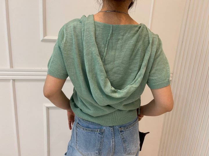 Pearls room - Korean Women Fashion - #womensfashion - Contrast Hood Short Sleeve Knit - 10