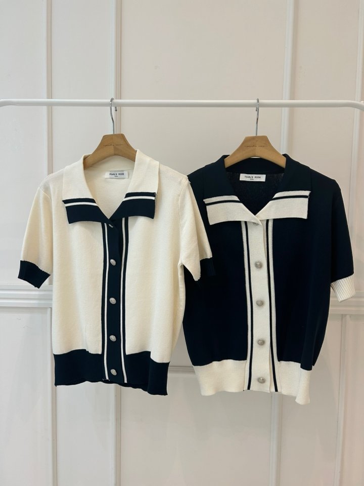 Pearls room - Korean Women Fashion - #womensfashion - Two-Tone Contrast Short Sleeve Knit Cardigan - 11