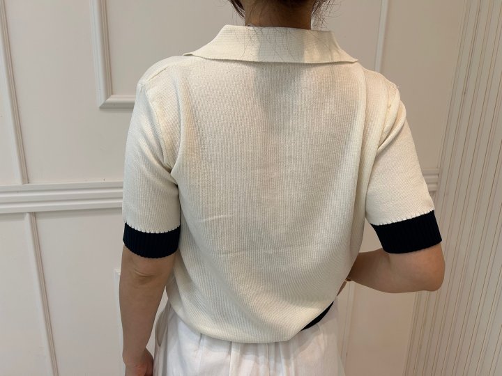 Pearls room - Korean Women Fashion - #womensfashion - Two-Tone Contrast Short Sleeve Knit Cardigan - 5