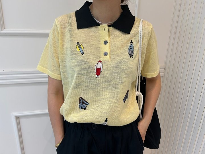 Pearls room - Korean Women Fashion - #womensfashion - Shasha Collar Short Sleeve Knit