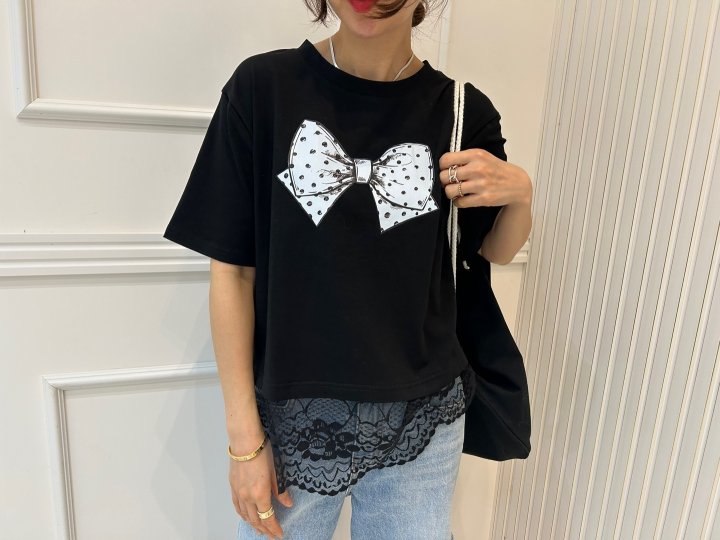 Pearls room - Korean Women Fashion - #womensfashion - Ribbon Lace Tee