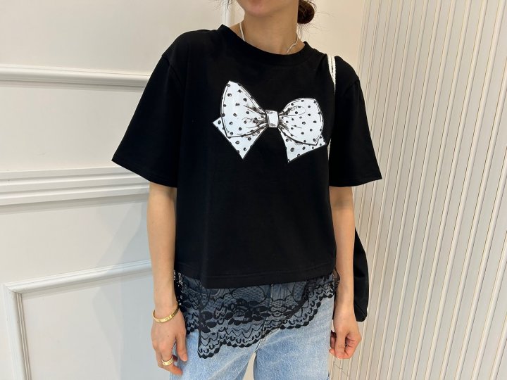 Pearls room - Korean Women Fashion - #womensfashion - Ribbon Lace Tee - 3