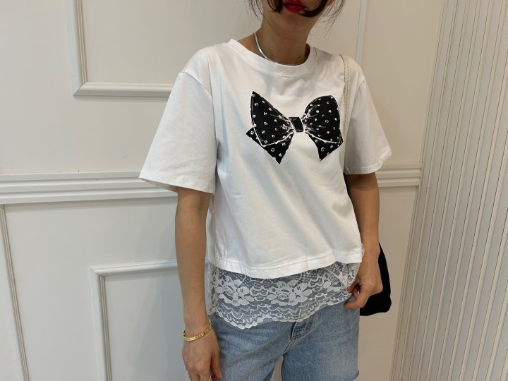 Pearls room - Korean Women Fashion - #womensfashion - Ribbon Lace Tee - 9