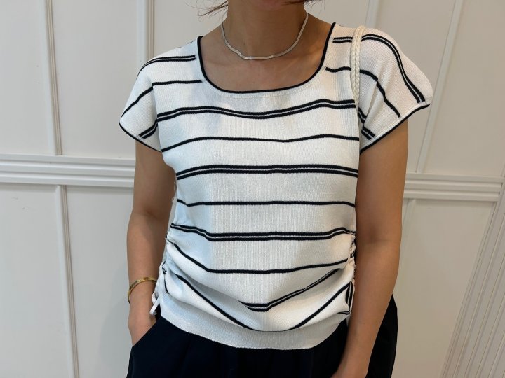 Pearls room - Korean Women Fashion - #womensfashion - Boat Neck String Short Sleeve Knit - 7