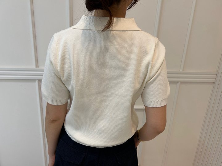 Pearls room - Korean Women Fashion - #womensfashion - Slit Short Sleeve  Embroidery Knit - 10