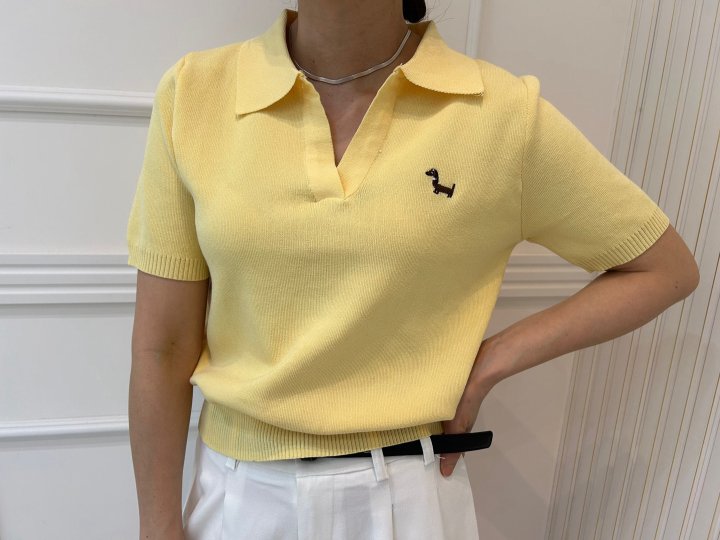 Pearls room - Korean Women Fashion - #womensfashion - Slit Short Sleeve  Embroidery Knit - 2