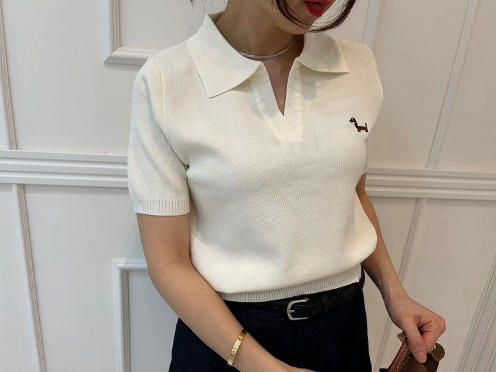 Pearls room - Korean Women Fashion - #womensfashion - Slit Short Sleeve  Embroidery Knit - 8