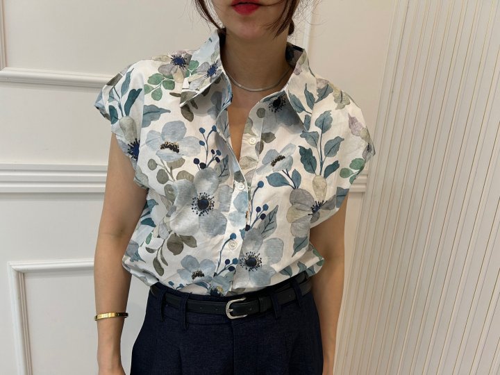 Pearls room - Korean Women Fashion - #womensfashion - Floral Back Band Shirt - 6
