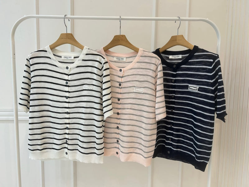Pearls room - Korean Women Fashion - #womensfashion - Stripe Lace Patch Cardigan - 12