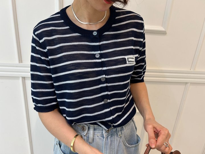 Pearls room - Korean Women Fashion - #womensfashion - Stripe Lace Patch Cardigan - 2