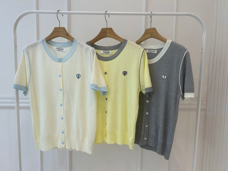 Pearls room - Korean Women Fashion - #womensfashion - Heart Embroidery Short Sleeve Knit - 12