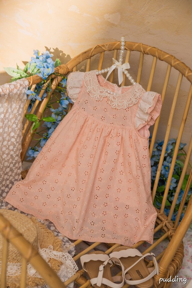 Pudding - Korean Children Fashion - #magicofchildhood - Frill Embroidery One-piece