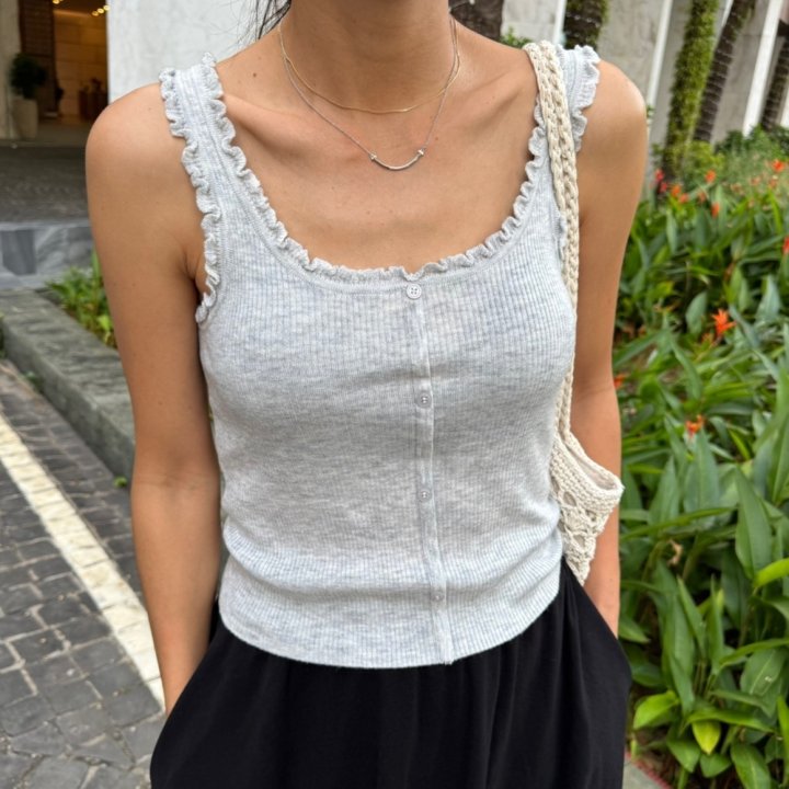 Ripple - Korean Women Fashion - #momslook - Frill Knit Sleeveless Top - 3