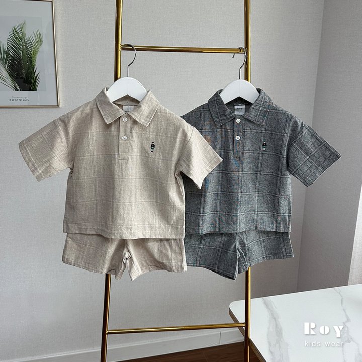 Roy - Korean Children Fashion - #toddlerclothing - Toy Natural Check Set