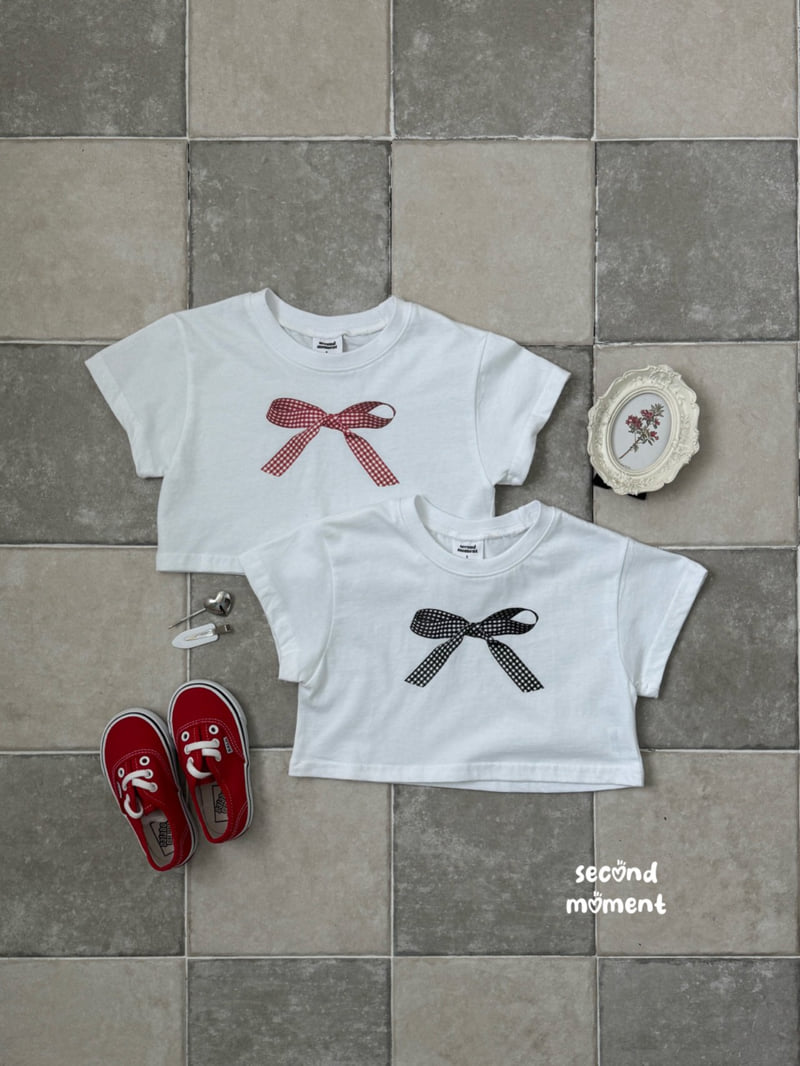 Second Moment - Korean Children Fashion - #kidsshorts - Check Ribbon Tee
