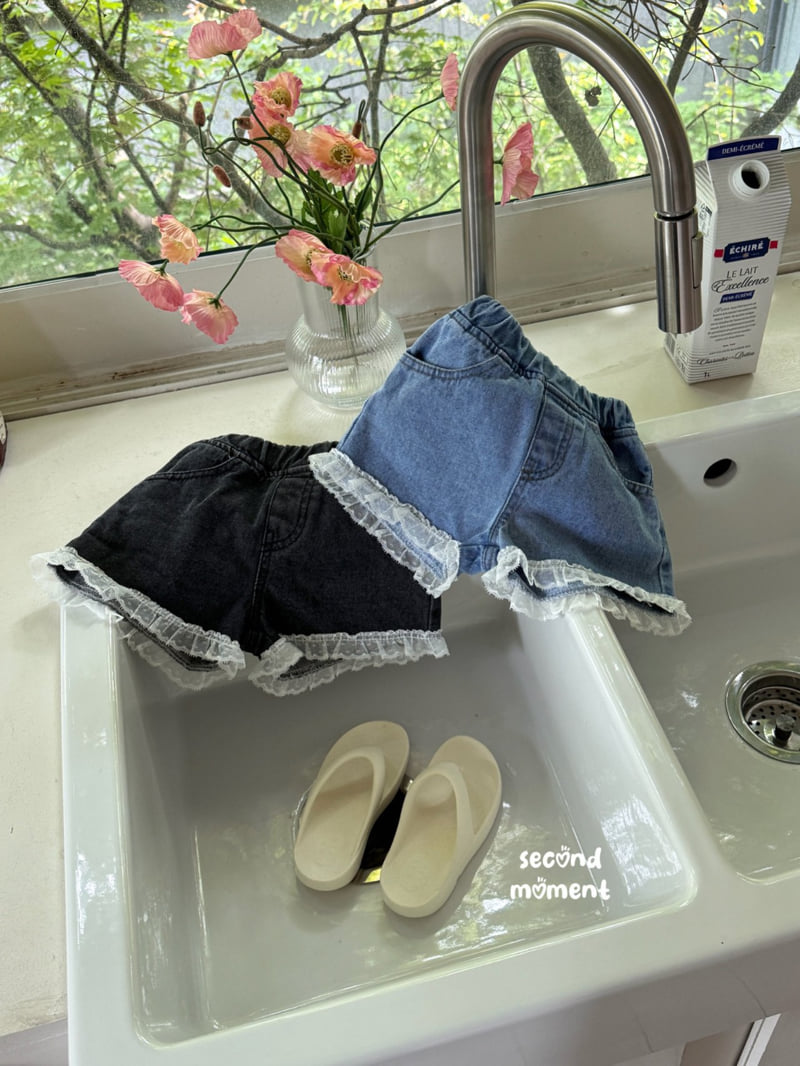 Second Moment - Korean Children Fashion - #prettylittlegirls - Lace Denim Shorts - 2