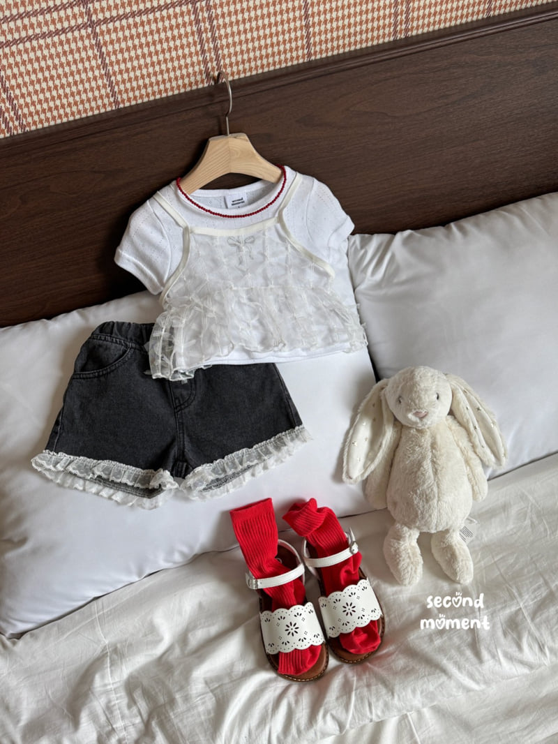 Second Moment - Korean Children Fashion - #todddlerfashion - Lace Denim Shorts - 4
