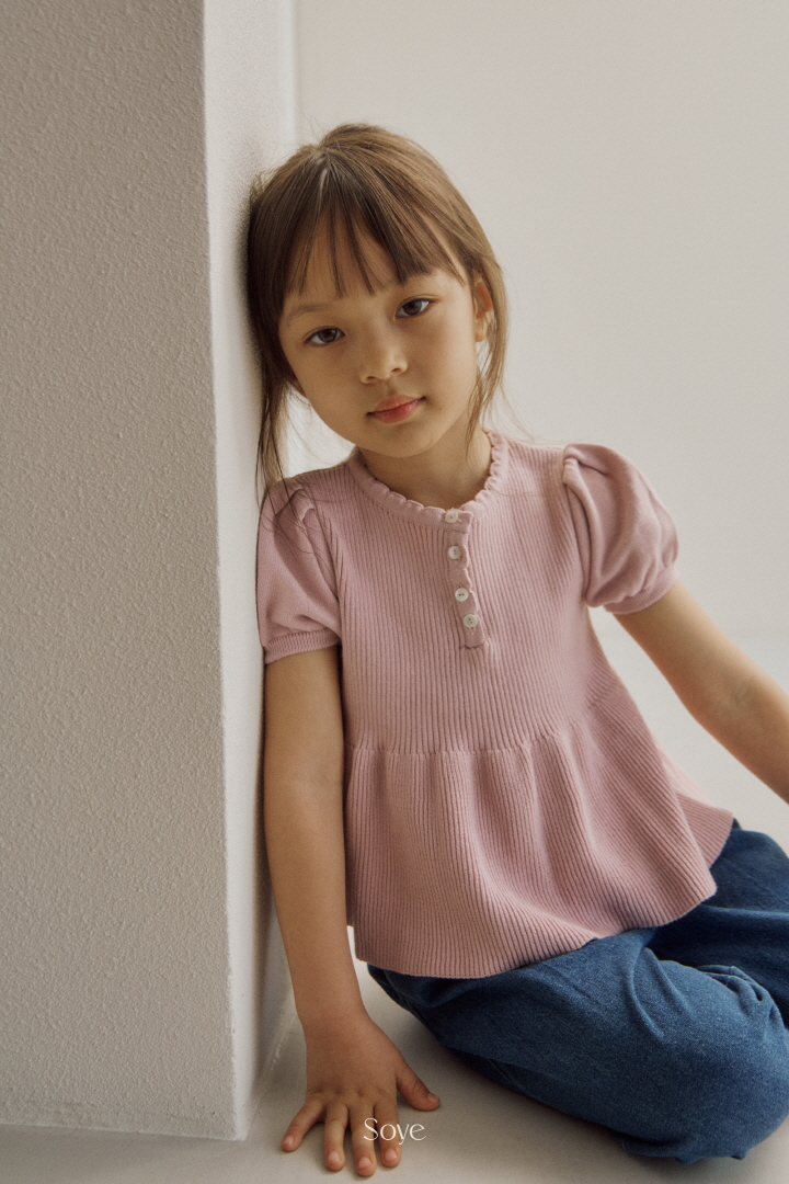 Soye - Korean Children Fashion - #toddlerclothing - Lulu Shirring Short Sleeve Knit