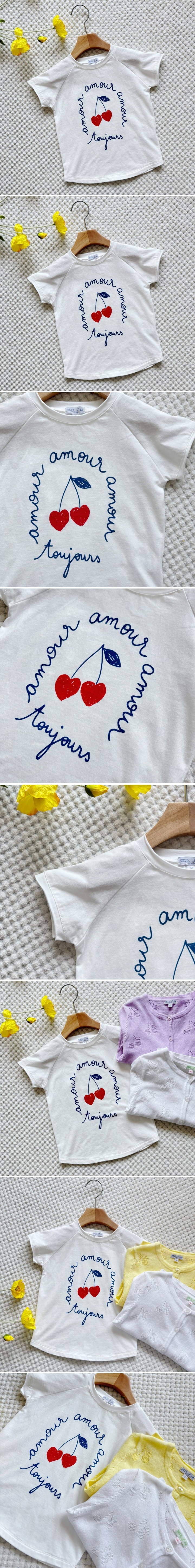 T.j - Korean Children Fashion - #stylishchildhood - Lettering Cherry Tee
