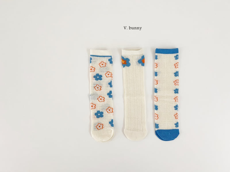 V Bunny - Korean Children Fashion - #childofig - Blue Flower Socks Set - 11