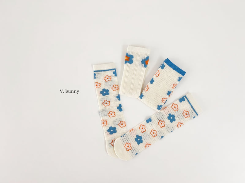 V Bunny - Korean Children Fashion - #childrensboutique - Blue Flower Socks Set - 12