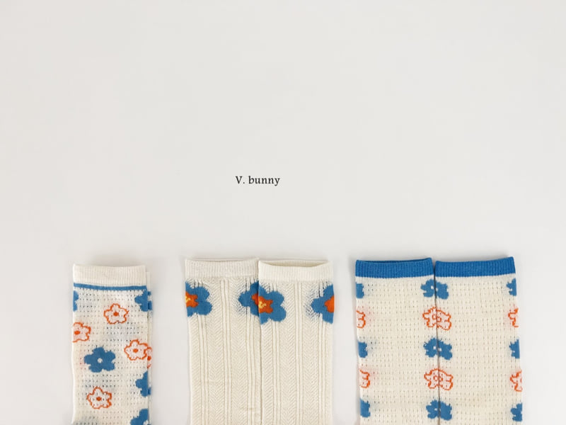 V Bunny - Korean Children Fashion - #kidzfashiontrend - Blue Flower Socks Set - 2