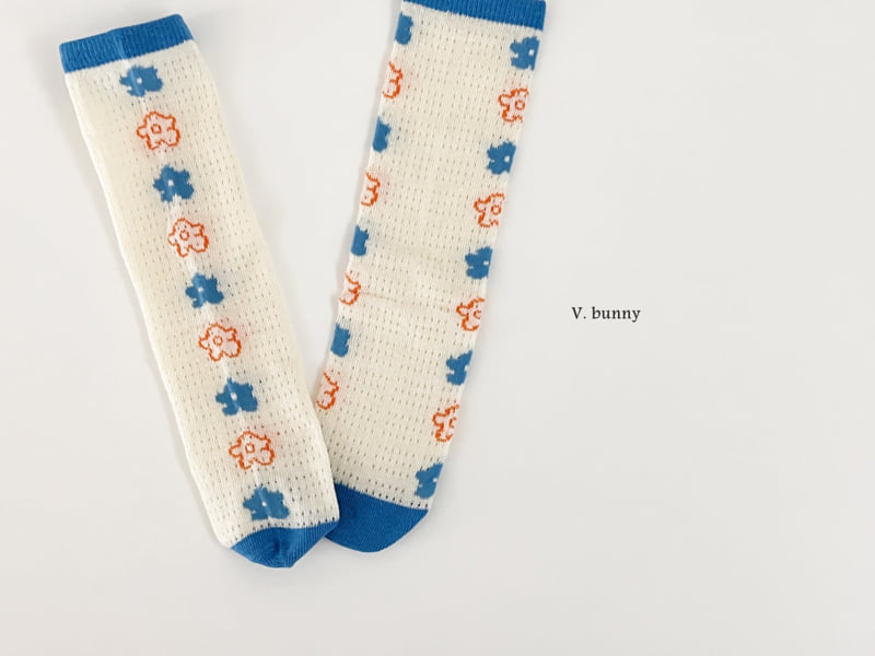V Bunny - Korean Children Fashion - #Kfashion4kids - Blue Flower Socks Set - 4