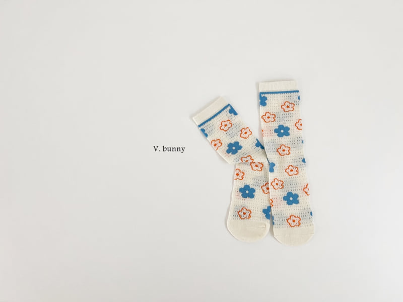 V Bunny - Korean Children Fashion - #prettylittlegirls - Blue Flower Socks Set - 7