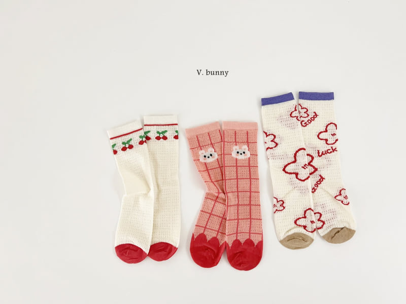 V Bunny - Korean Children Fashion - #todddlerfashion - Good Cherry Socks Set - 9