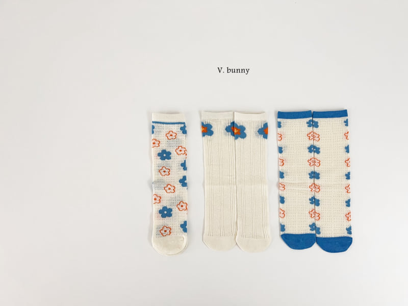 V Bunny - Korean Children Fashion - #toddlerclothing - Blue Flower Socks Set - 9