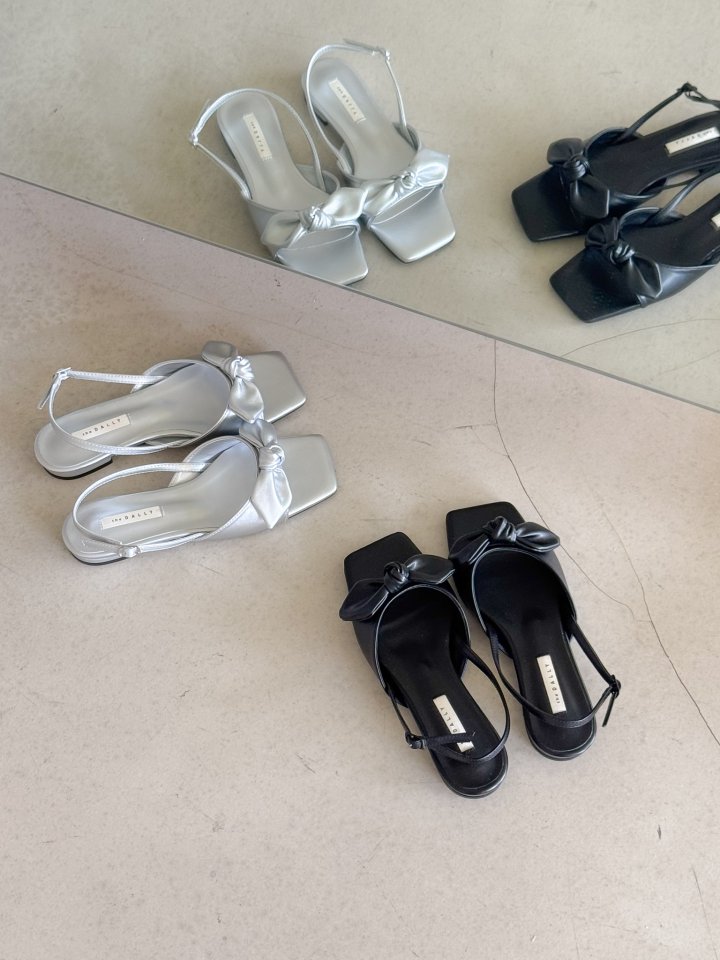Vade - Korean Women Fashion - #momslook - Ribbon Strap Square Slipper Sandals