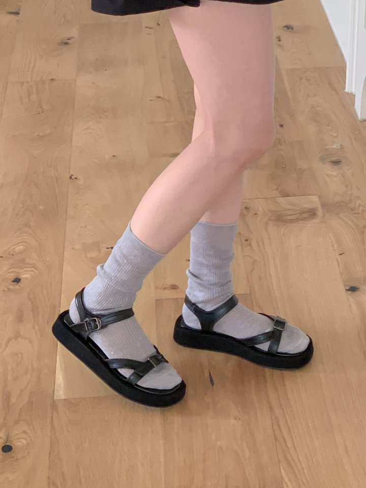 Vade - Korean Women Fashion - #momslook - Strap Black Buckle Flip-Flop Calm Sandals - 6