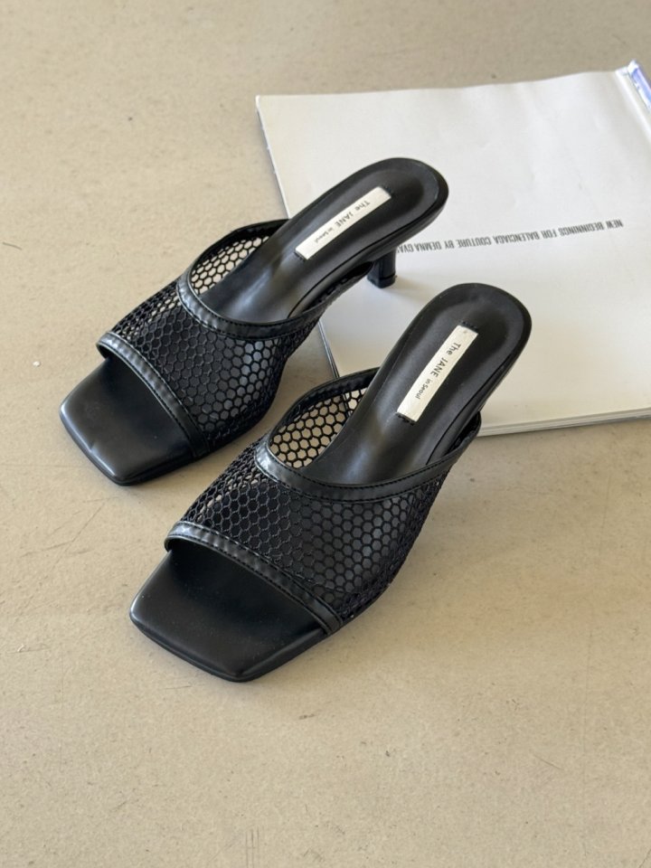 Vade - Korean Women Fashion - #momslook - Mesh Mule Sandals Heel