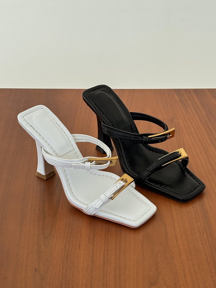 Vade - Korean Women Fashion - #momslook - Gold Strap Double Buckle Mules - 2