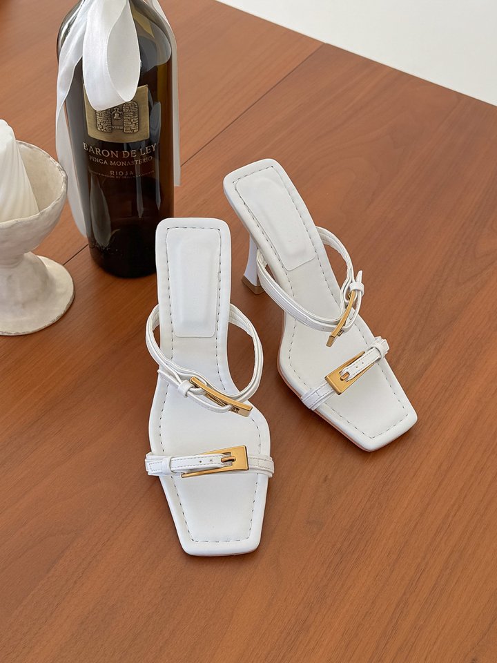 Vade - Korean Women Fashion - #womensfashion - Gold Strap Double Buckle Mules - 4