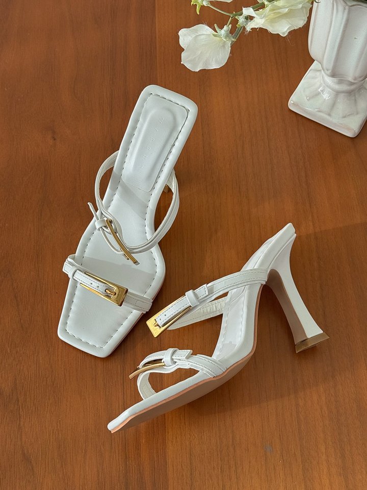 Vade - Korean Women Fashion - #momslook - Gold Strap Double Buckle Mules - 6