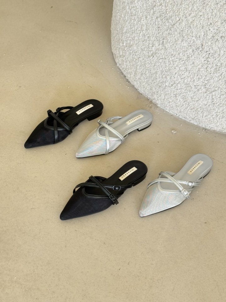 Vade - Korean Women Fashion - #momslook - Stiletto Mesh Strap Low Heel Mule - 2