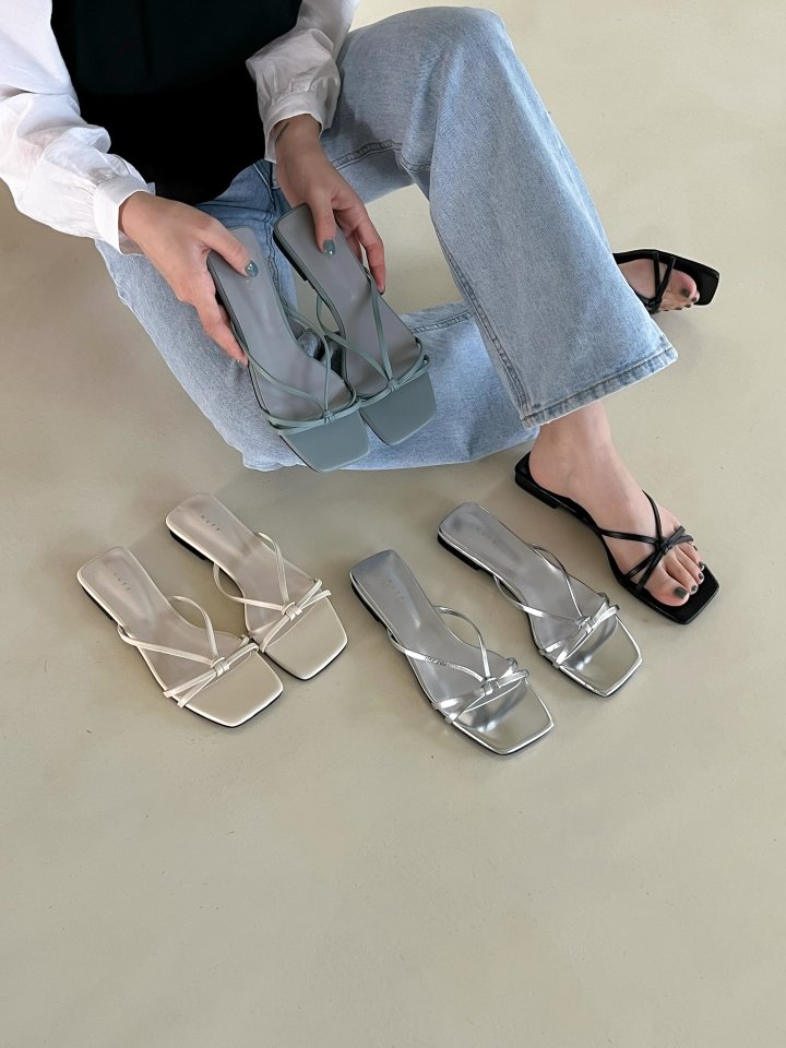Vade - Korean Women Fashion - #momslook - Low Heel Flip-Flop Square Twisted Sandals - 9