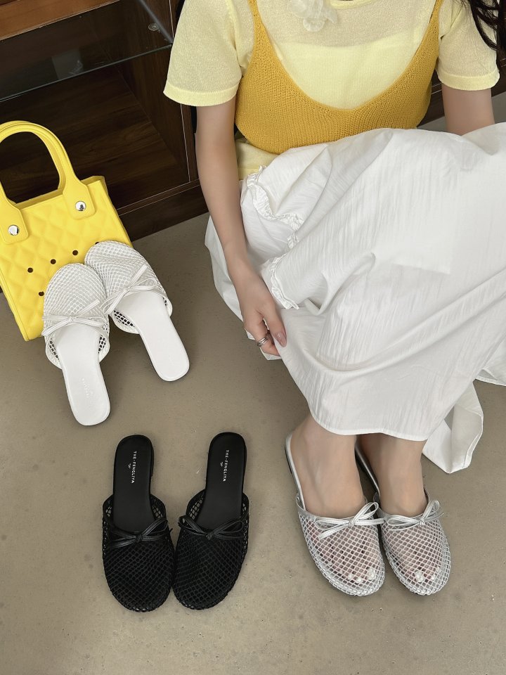 Vade - Korean Women Fashion - #momslook - Mesh Ribbon Slipper Sandals - 10