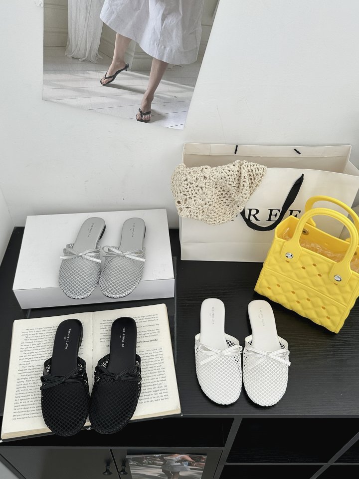 Vade - Korean Women Fashion - #momslook - Mesh Ribbon Slipper Sandals - 2