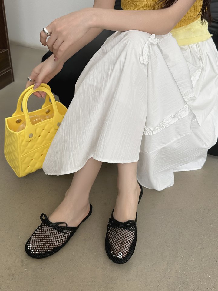 Vade - Korean Women Fashion - #momslook - Mesh Ribbon Slipper Sandals - 8