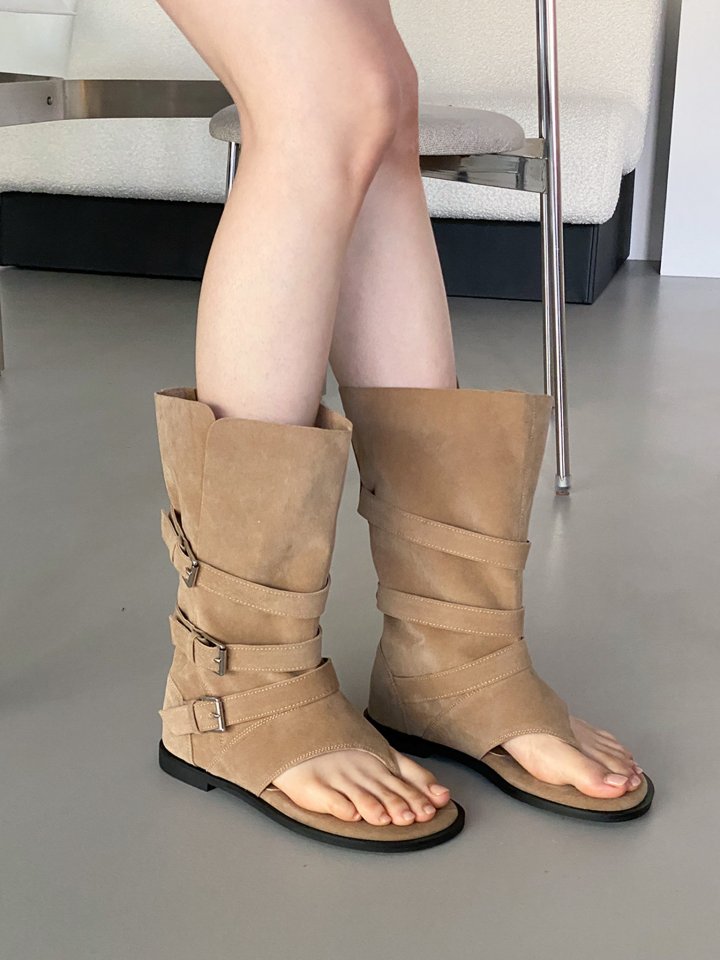 Vade - Korean Women Fashion - #momslook - Unique Fit Ankle Open-toe Boots Slim Line Sandals - 2