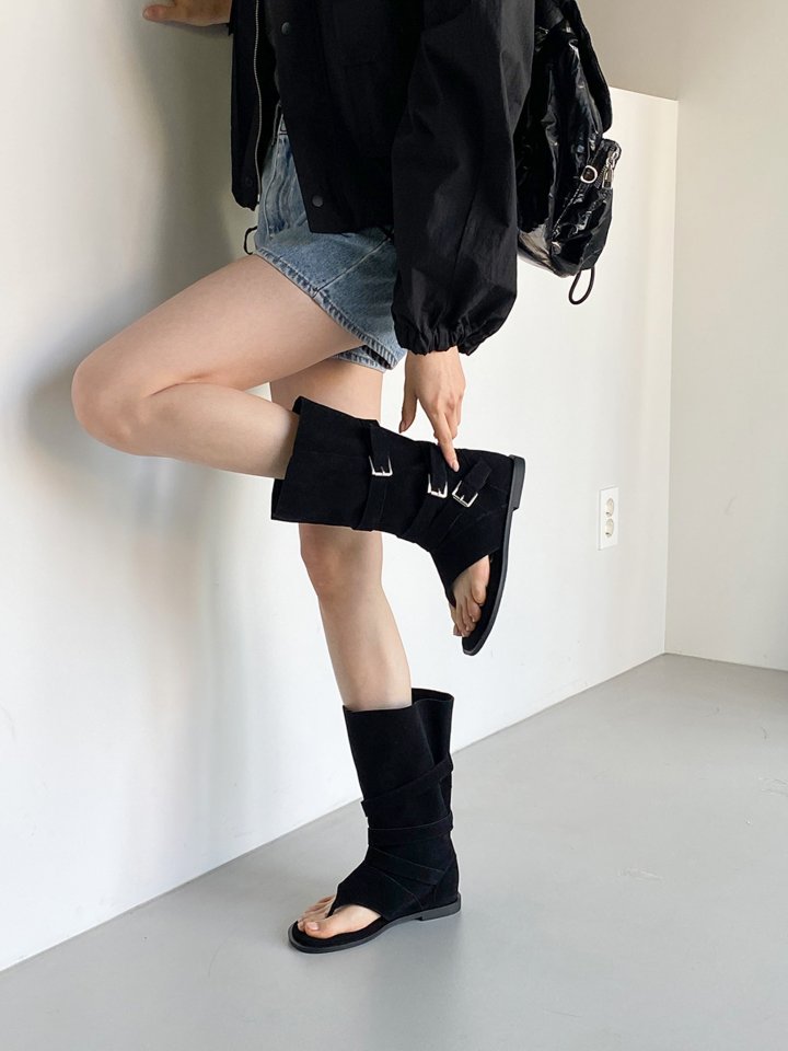 Vade - Korean Women Fashion - #momslook - Unique Fit Ankle Open-toe Boots Slim Line Sandals - 8