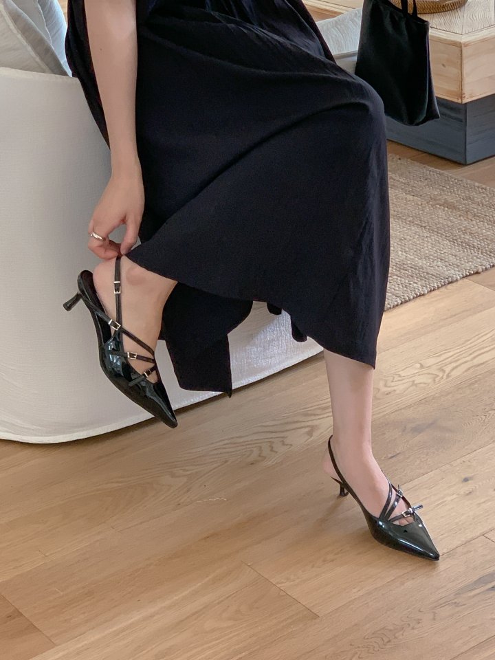 Vade - Korean Women Fashion - #momslook - Slingback Slim Velcro Buckle Stiletto Mule Heels - 5