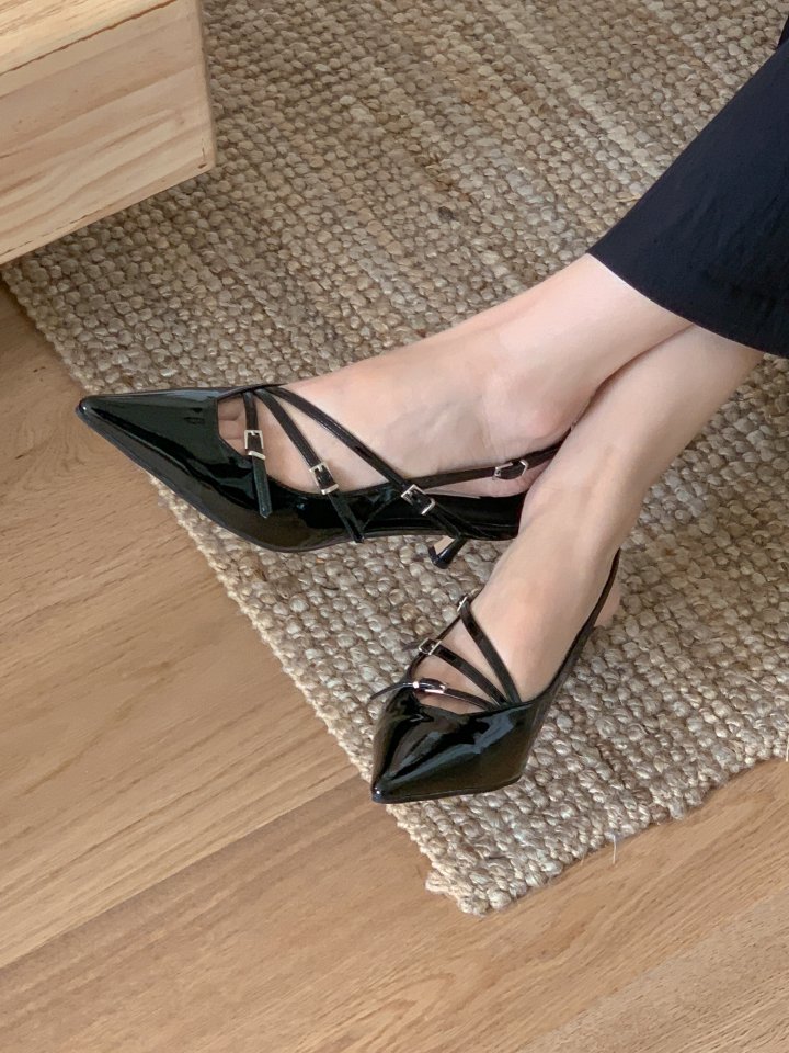 Vade - Korean Women Fashion - #momslook - Slingback Slim Velcro Buckle Stiletto Mule Heels - 8