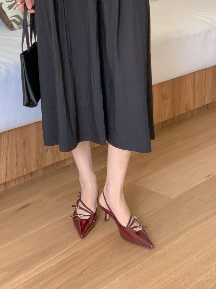 Vade - Korean Women Fashion - #momslook - Slingback Slim Velcro Buckle Stiletto Mule Heels - 9